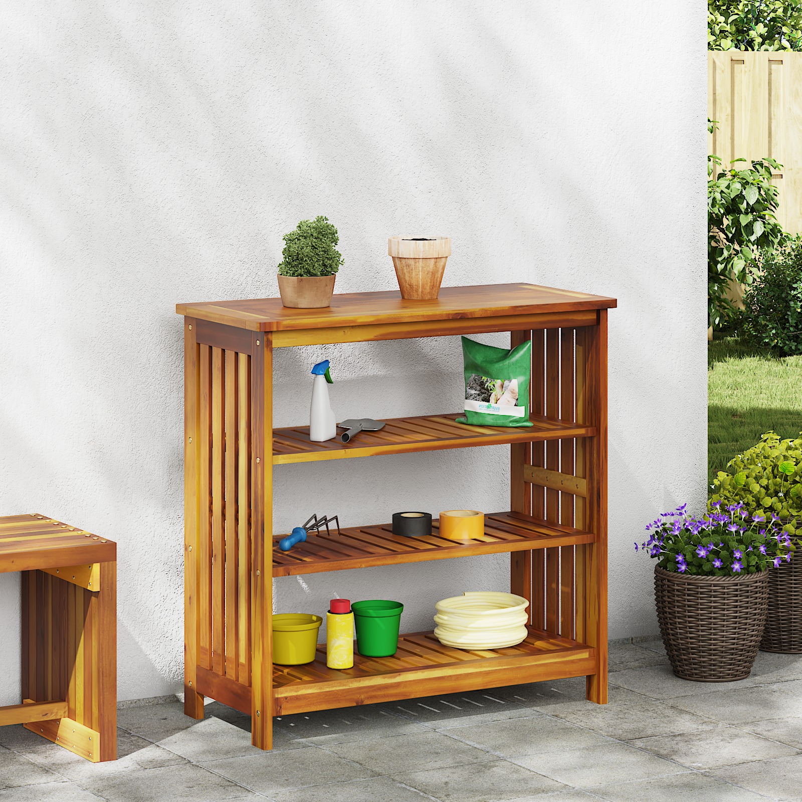 Garten-Schrank mit Regal Braun 75 x 35 x 70cm Massivholz Akazie