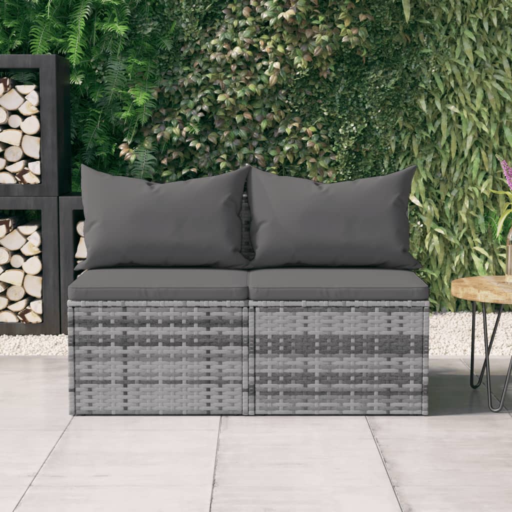 Garten-Mittelsofas mit Kissen 2 Stk. Grau Poly Rattan Garten-Mittelsofas mit Kissen 2 Stk. Grau Poly Rattan