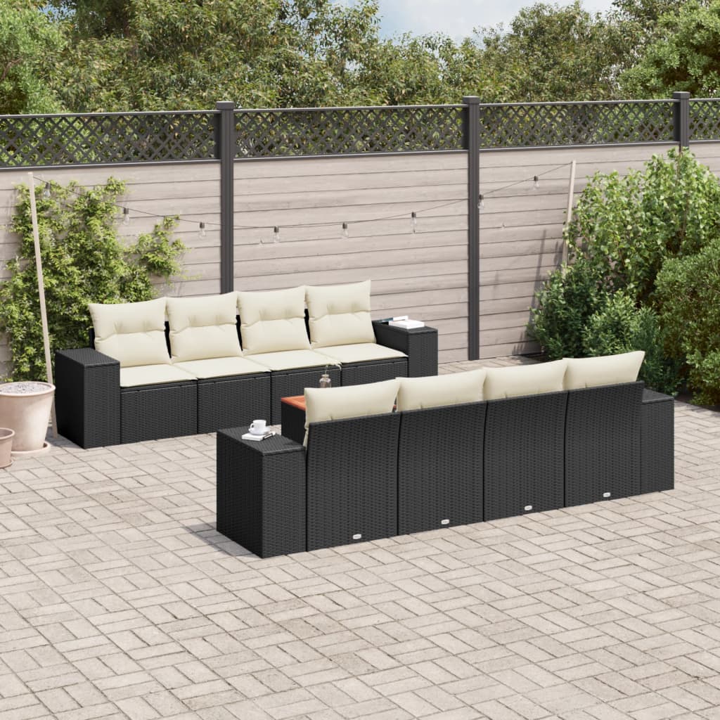 9-tlg. Garten-Sofagarnitur mit Kissen Schwarz Poly Rattan 9-tlg. Garten-Sofagarnitur mit Kissen Schwarz Poly Rattan