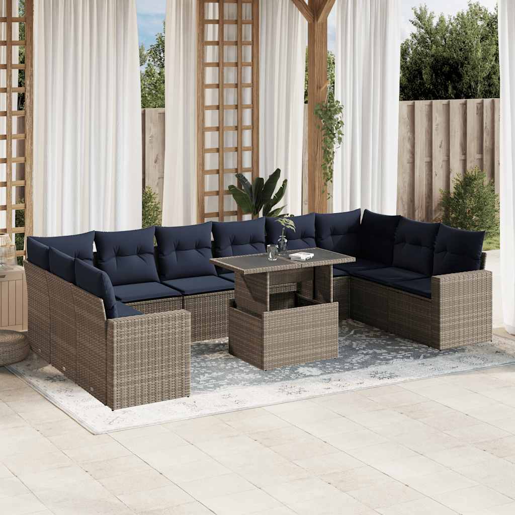 11-teiliges Gartensofa-Set mit Kissen, grau, Polyrattan 11-teiliges Gartensofa-Set mit Kissen, grau, Polyrattan