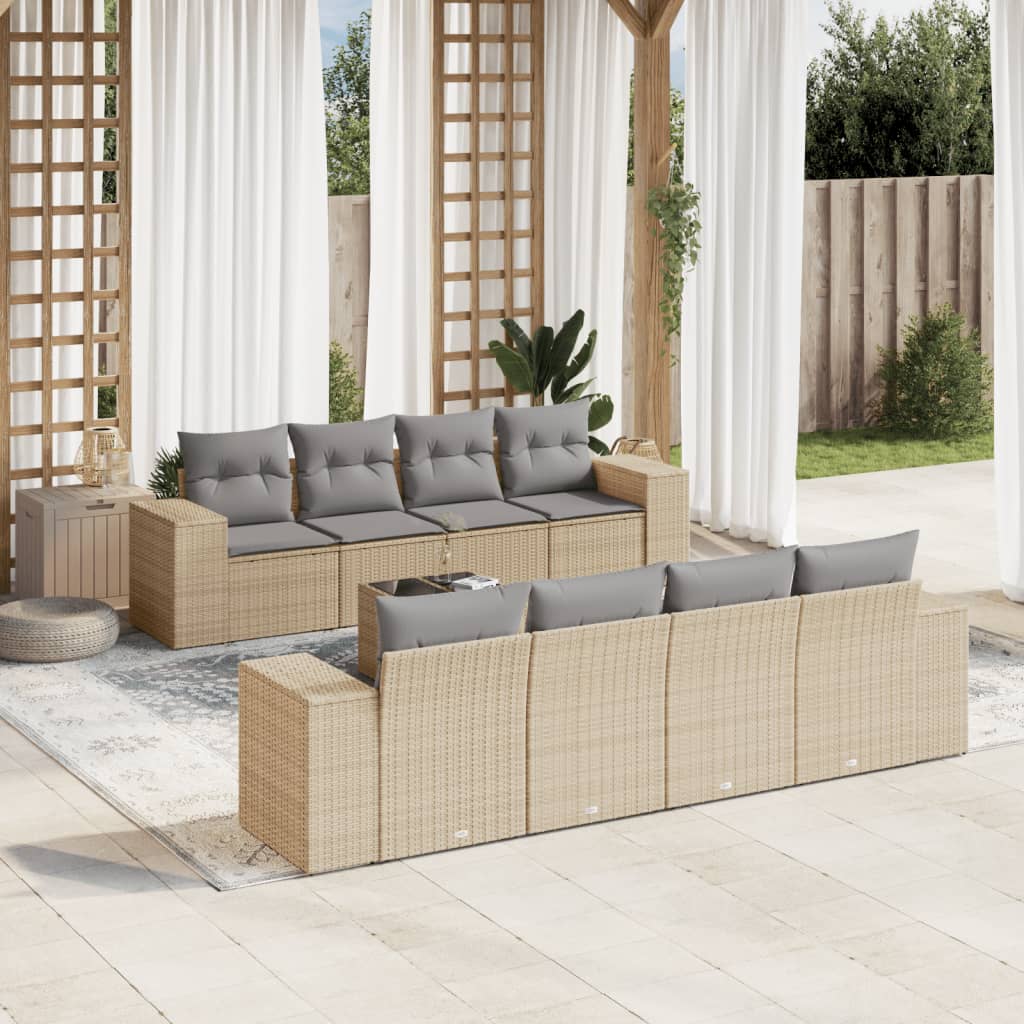 9-tlg. Garten-Sofagarnitur mit Kissen Beige Poly Rattan 9-tlg. Garten-Sofagarnitur mit Kissen Beige Poly Rattan