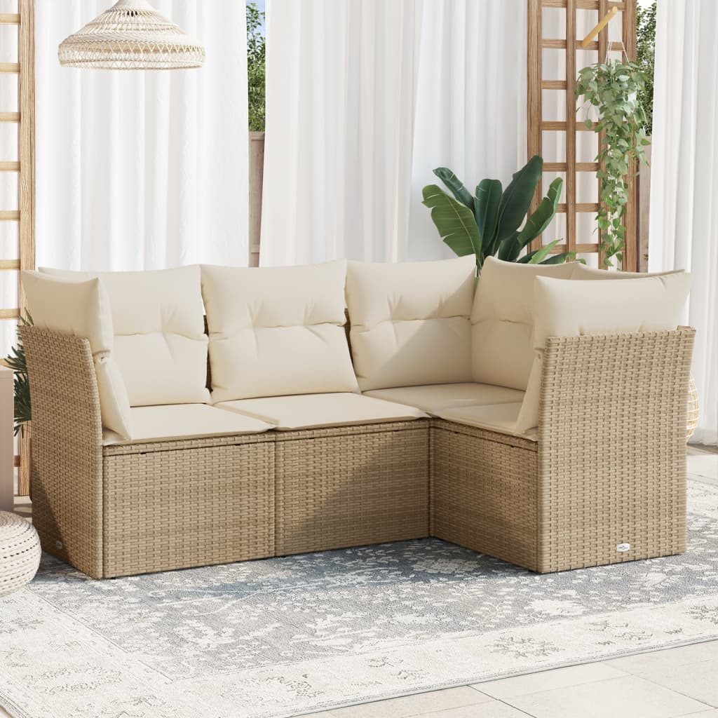 4-tlg. Garten-Sofagarnitur mit Kissen Beige Poly Rattan 4-tlg. Garten-Sofagarnitur mit Kissen Beige Poly Rattan