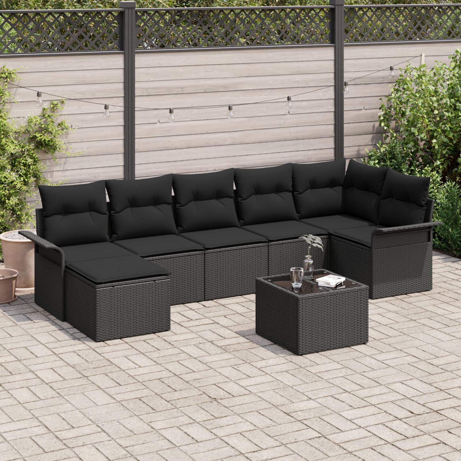 8-teiliges Garten-Sofaset mit Kissen Beige Poly Rattan