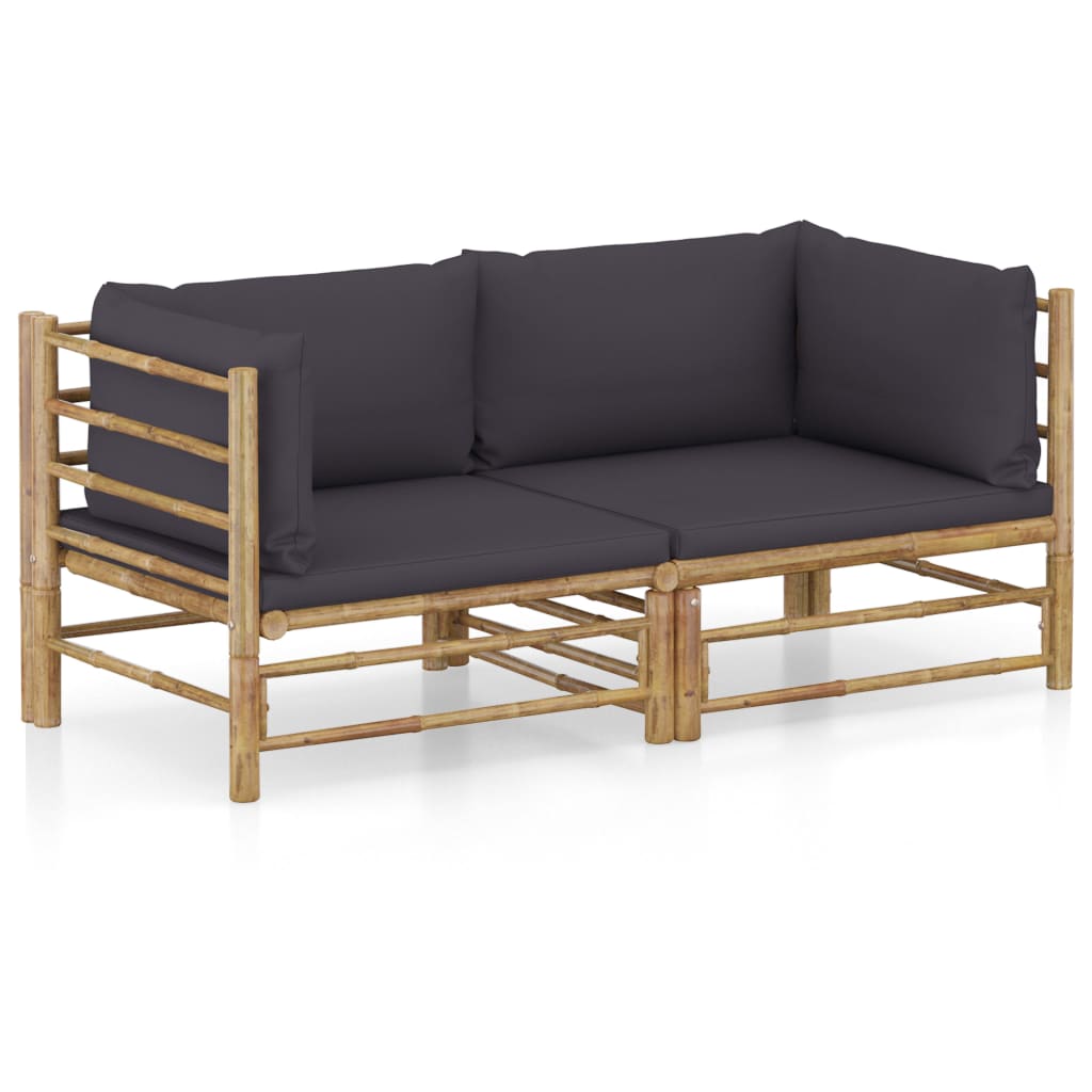 2-tlg. Garten-Lounge-Set mit Dunkelgrauen Kissen Bambus 2-tlg. Garten-Lounge-Set mit Dunkelgrauen Kissen Bambus