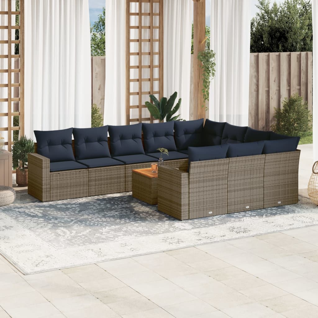 11-tlg. Garten-Sofagarnitur mit Kissen Grau Poly Rattan 11-tlg. Garten-Sofagarnitur mit Kissen Grau Poly Rattan