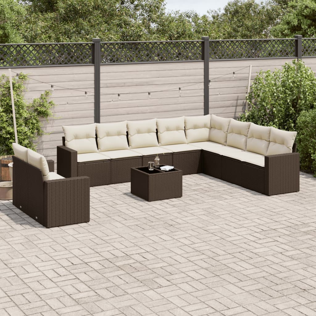 11-tlg. Garten-Sofagarnitur mit Kissen Braun Poly Rattan 11-tlg. Garten-Sofagarnitur mit Kissen Braun Poly Rattan