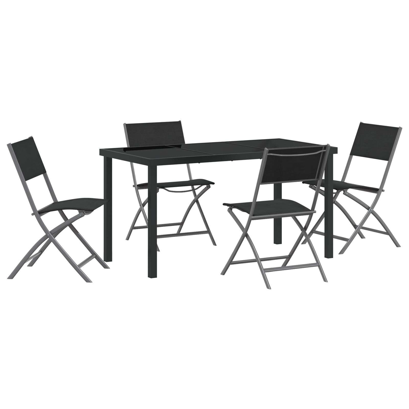 5-teiliges Garten-Ess-Set Schwarz Textilene und Stahl 5-teiliges Garten-Ess-Set Schwarz Textilene und Stahl