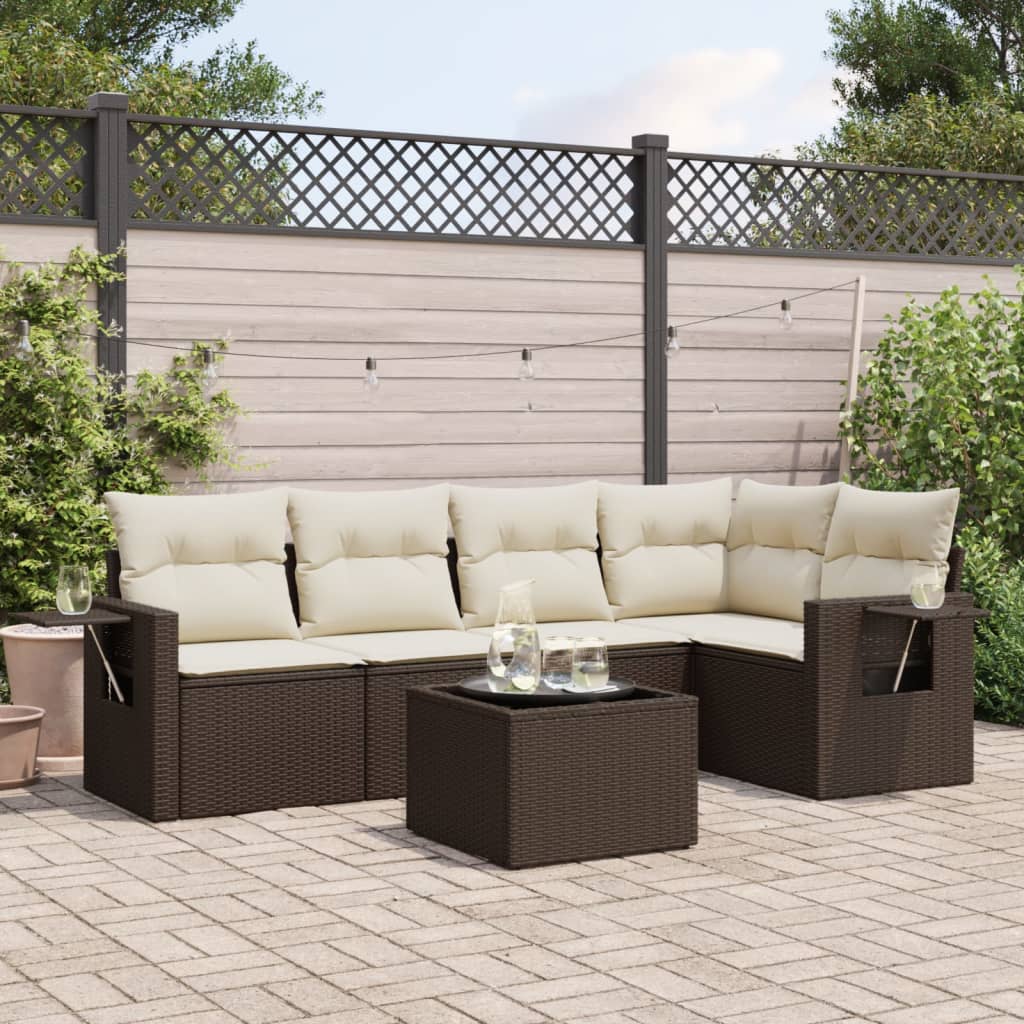 6-tlg. Garten-Sofagarnitur mit Kissen Braun Poly Rattan 6-tlg. Garten-Sofagarnitur mit Kissen Braun Poly Rattan