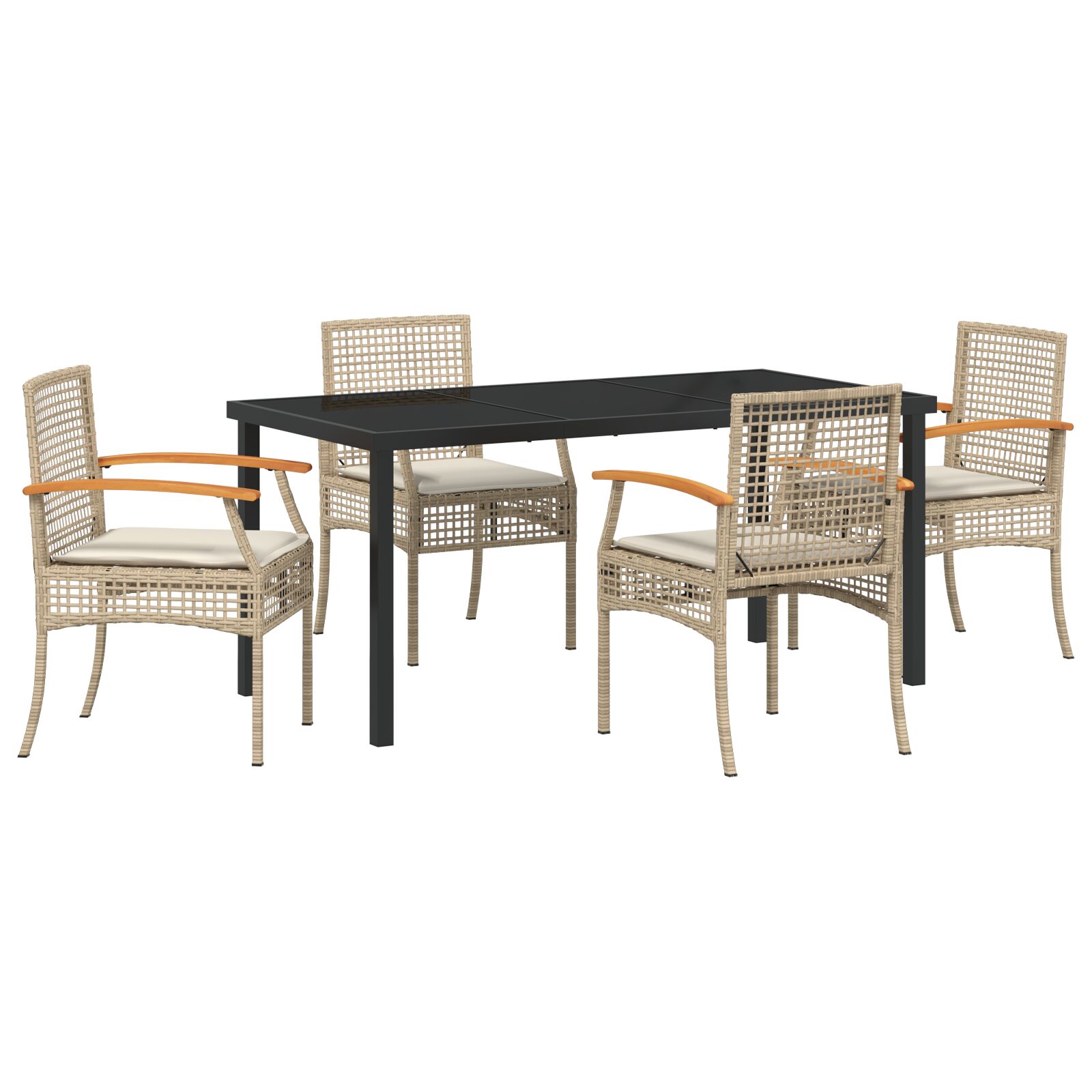 5-teiliges Garten-Essset mit Kissen Beige Poly Rattan
