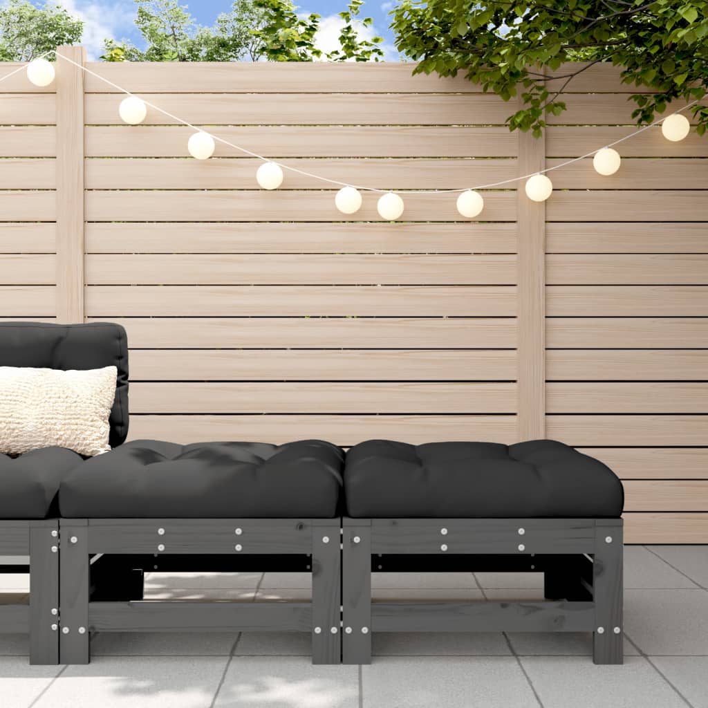 Gartenhocker mit Kissen 2 Stk. Grau Massivholz Kiefer Gartenhocker mit Kissen 2 Stk. Grau Massivholz Kiefer