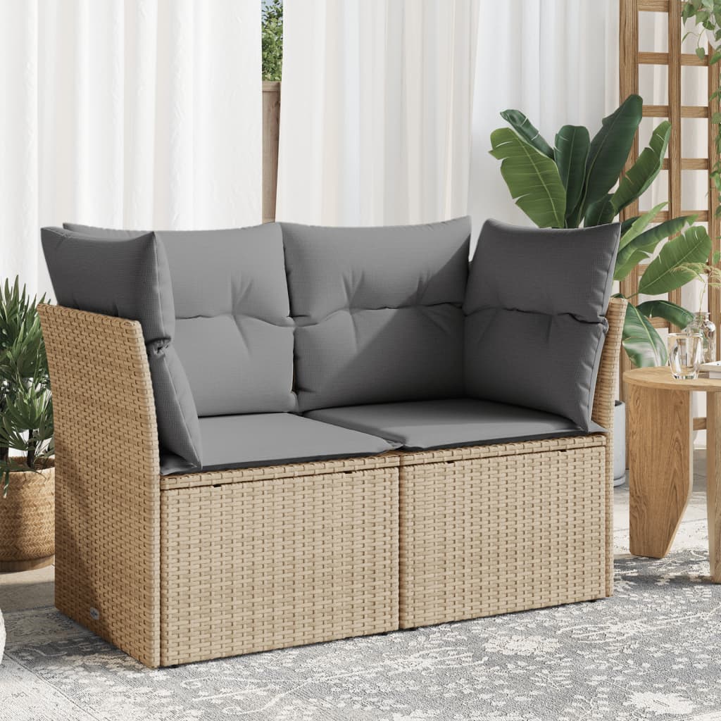 Gartensofa mit Kissen 2-Sitzer Beige Poly Rattan Gartensofa mit Kissen 2-Sitzer Beige Poly Rattan