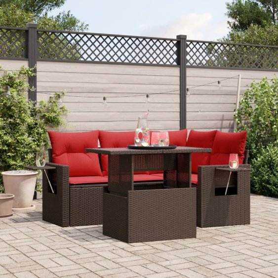 5-teiliges Gartensofa-Set mit Kissen, braun, Polyrattan 5-teiliges Gartensofa-Set mit Kissen, braun, Polyrattan
