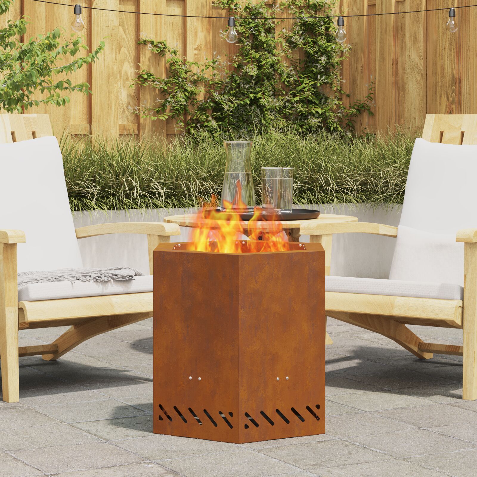 vidaXL Rauchfreier Feuerstelle Sechseckig 48x48x51 cm Wetterbeständiger Stahl