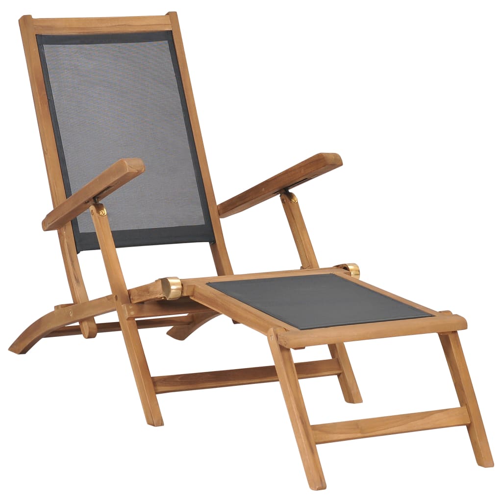 Liegestuhl mit Fußteil Massivholz Teak Schwarz Liegestuhl mit Fußteil Massivholz Teak Schwarz