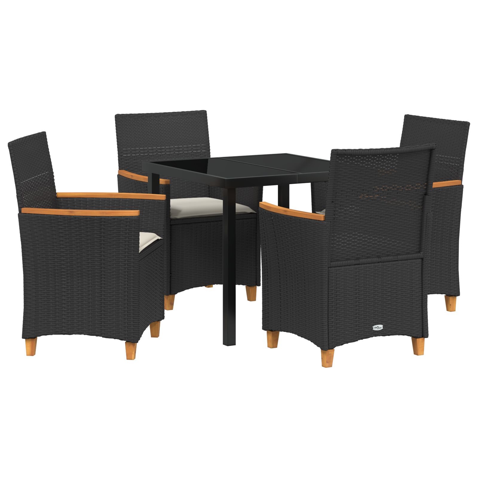 5-teiliges Garten-Ess-Set mit Kissen, Schwarz Poly Rattan 5-teiliges Garten-Ess-Set mit Kissen, Schwarz Poly Rattan
