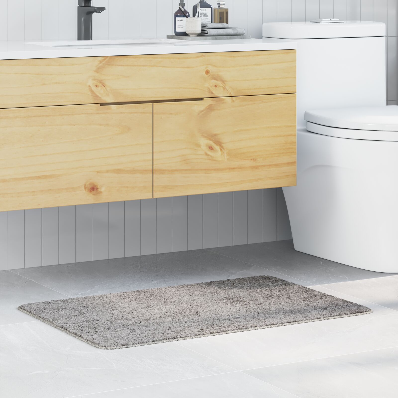 vidaXL Badematte Rechteckig Grau 60x90 cm Polypropylen Rutschfest