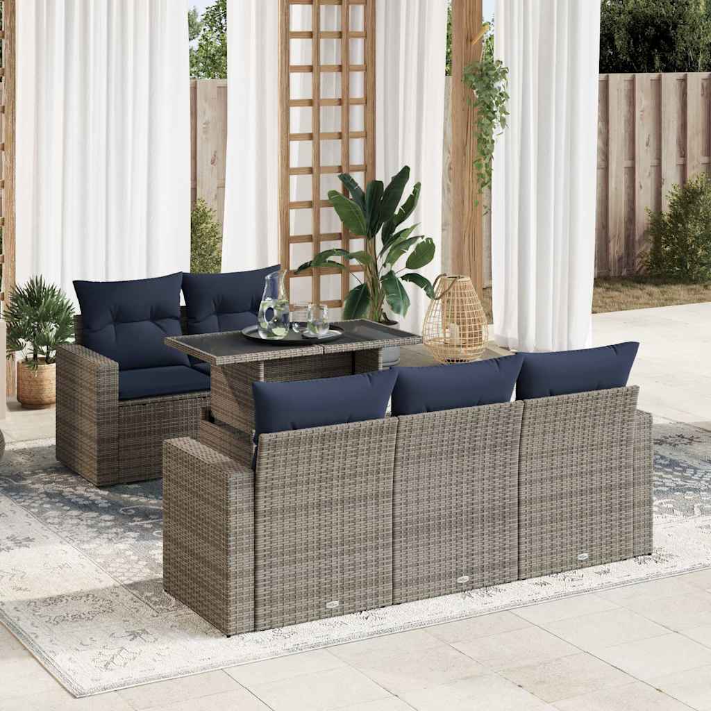 6-tlg. Garten-Sofagarnitur mit Kissen Grau Poly Rattan Akazie 6-tlg. Garten-Sofagarnitur mit Kissen Grau Poly Rattan Akazie