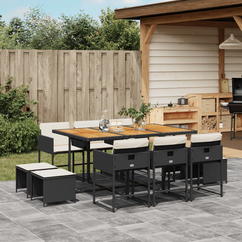 11-tlg. Garten-Essgruppe mit Kissen Schwarz Poly Rattan 11-tlg. Garten-Essgruppe mit Kissen Schwarz Poly Rattan