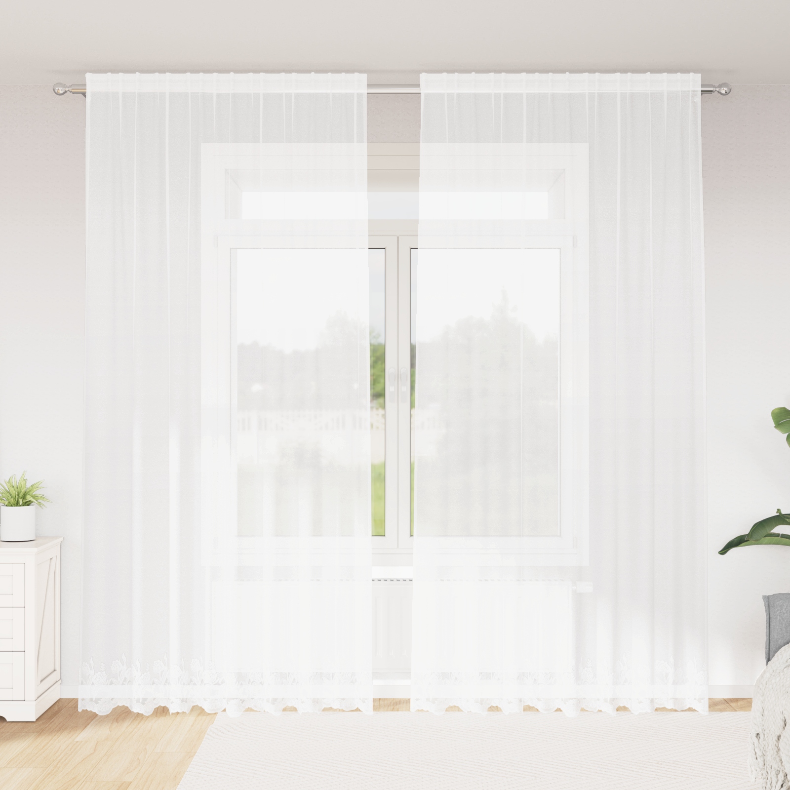 Spitzenvorhang mit Vorhängen Floral Weiß 200 x 260 cm Polyester