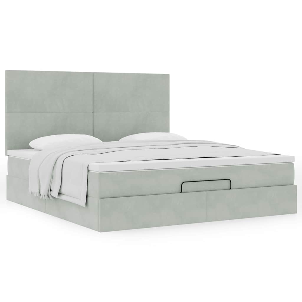 Ottoman-Bett mit Matratzen Hellgrau 160x200 cm Samt