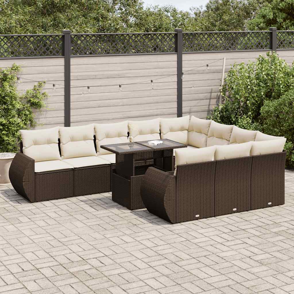 11-tlg. Garten-Sofagarnitur mit Kissen Braun Poly Rattan 11-tlg. Garten-Sofagarnitur mit Kissen Braun Poly Rattan
