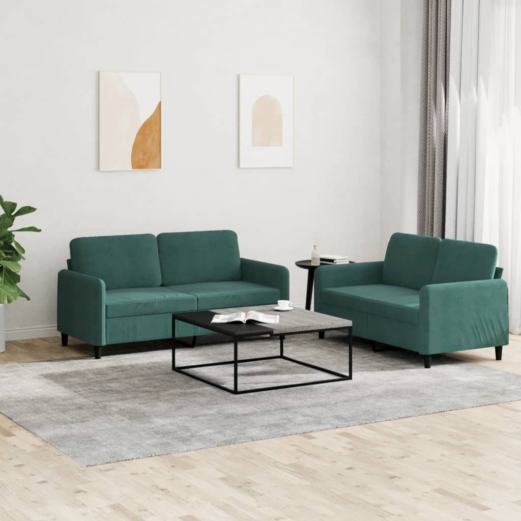 2-tlg. Sofagarnitur Dunkelgrün Samt 2-tlg. Sofagarnitur Dunkelgrün Samt