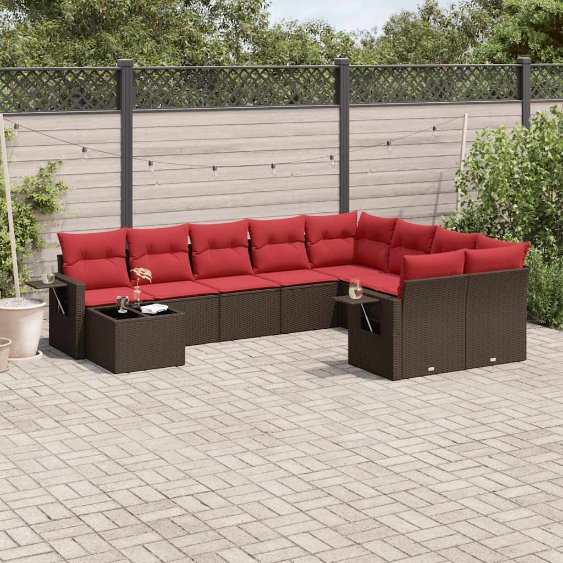 10-teiliges Gartensofa-Set mit Kissen, braun, Polyrattan 10-teiliges Gartensofa-Set mit Kissen, braun, Polyrattan