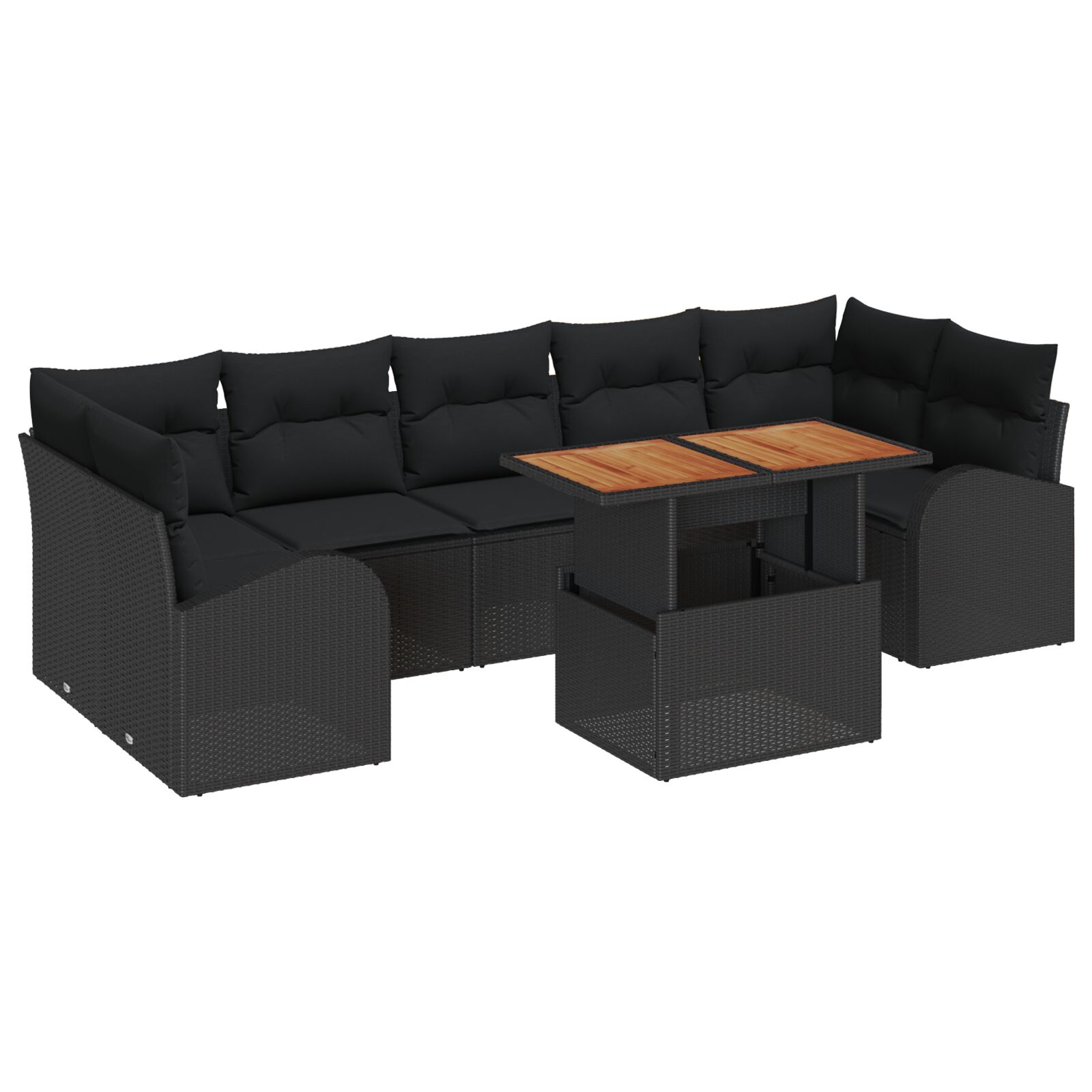 8-teiliges Garten Sofa Set mit Kissen Schwarz Poly Rattan, 2-Sitzer Garten Sofa mit Stauraum & Kissen Schwarz Poly Rattan