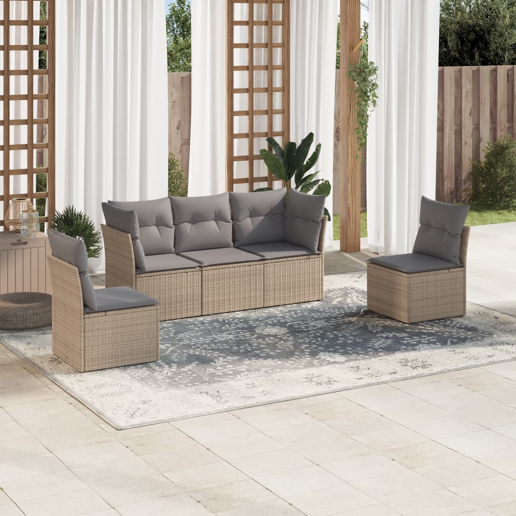5-tlg. Garten-Sofagarnitur mit Kissen Beige Poly Rattan 5-tlg. Garten-Sofagarnitur mit Kissen Beige Poly Rattan