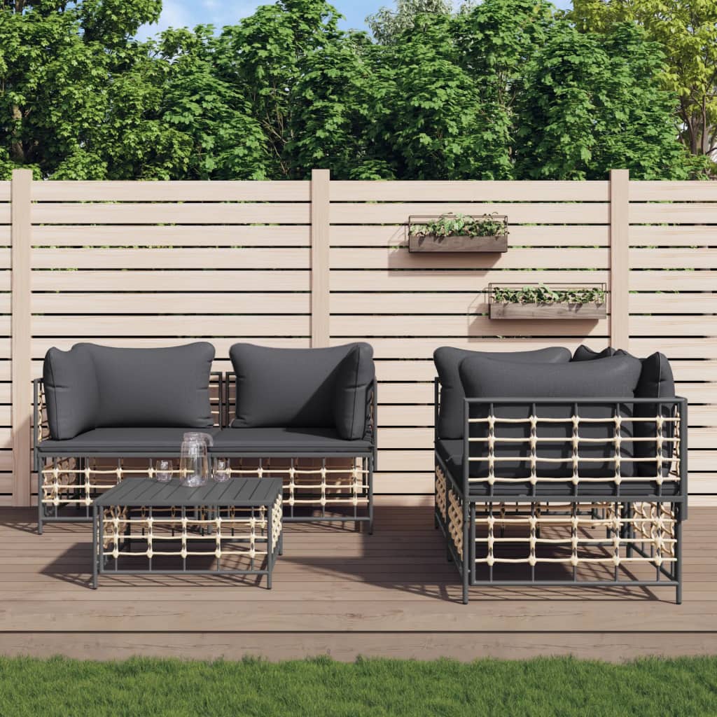 5-tlg. Garten-Lounge-Set mit Kissen Anthrazit Poly Rattan 5-tlg. Garten-Lounge-Set mit Kissen Anthrazit Poly Rattan