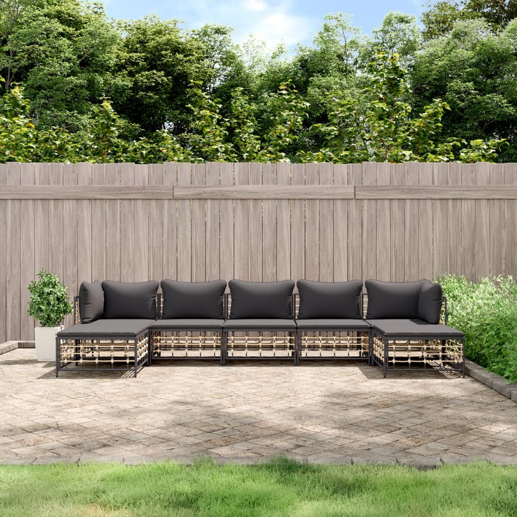 7-tlg. Garten-Lounge-Set mit Kissen Anthrazit Poly Rattan 7-tlg. Garten-Lounge-Set mit Kissen Anthrazit Poly Rattan