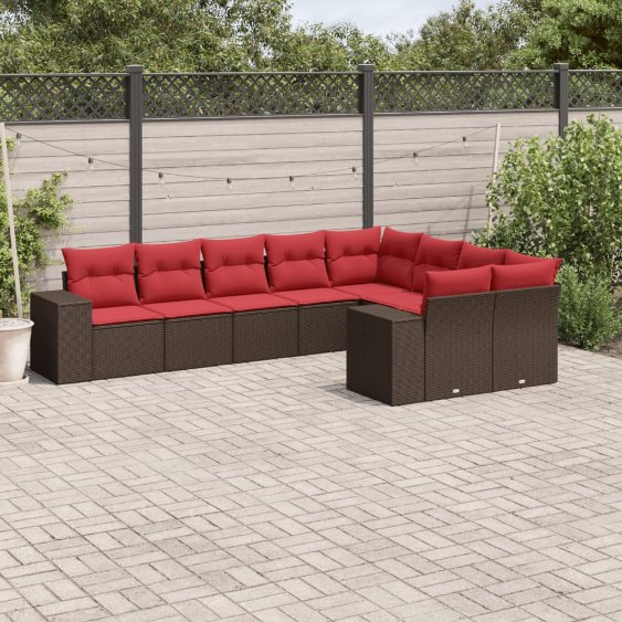 9-teiliges Gartensofa-Set mit Kissen, braun, Polyrattan 9-teiliges Gartensofa-Set mit Kissen, braun, Polyrattan