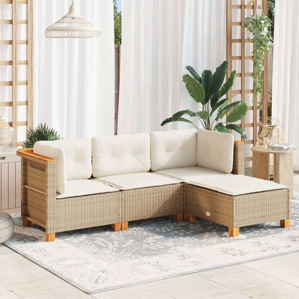 4-tlg. Garten-Sofagarnitur mit Kissen Beige Poly Rattan 4-tlg. Garten-Sofagarnitur mit Kissen Beige Poly Rattan