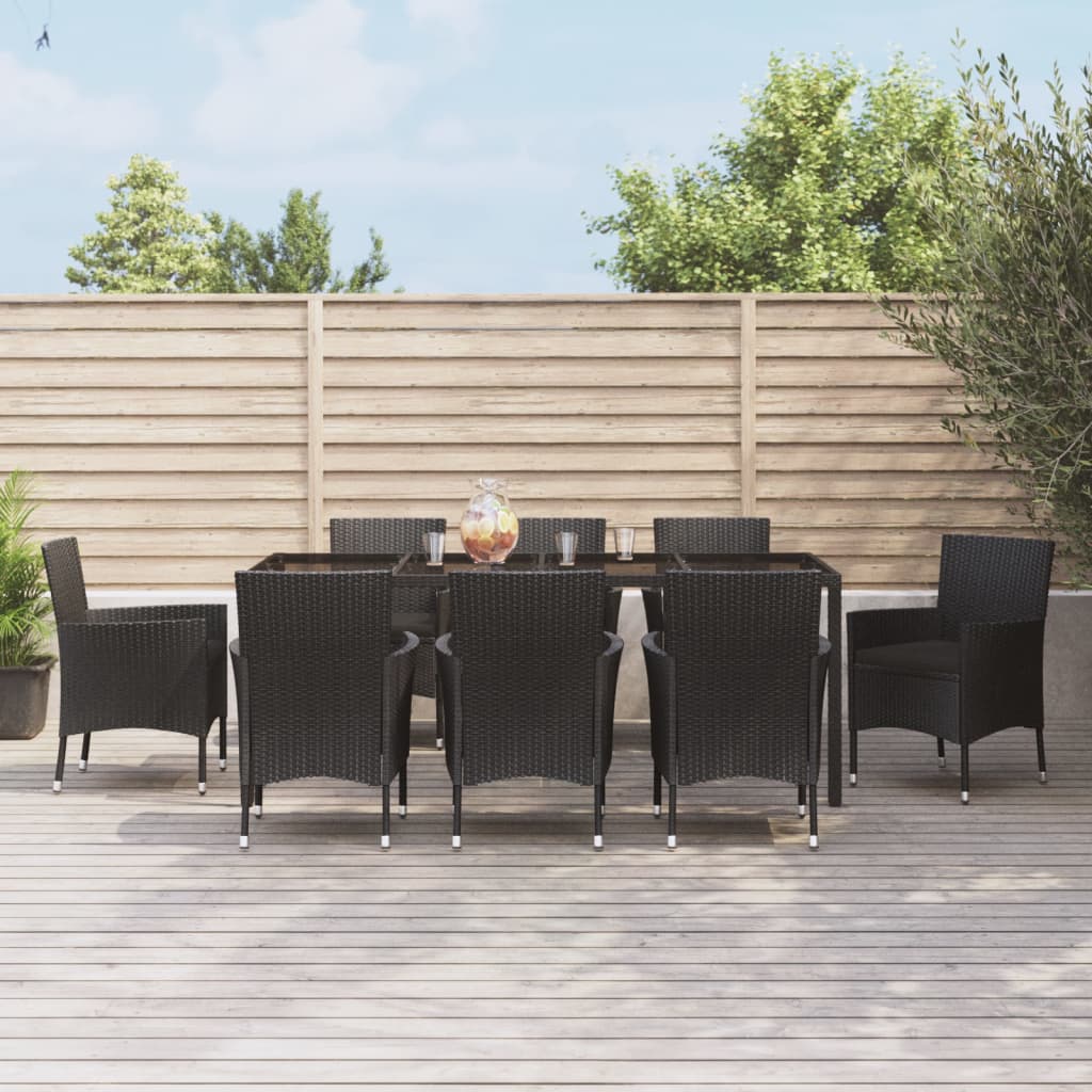 9-tlg. Garten-Essgruppe mit Kissen Schwarz Poly Rattan 9-tlg. Garten-Essgruppe mit Kissen Schwarz Poly Rattan