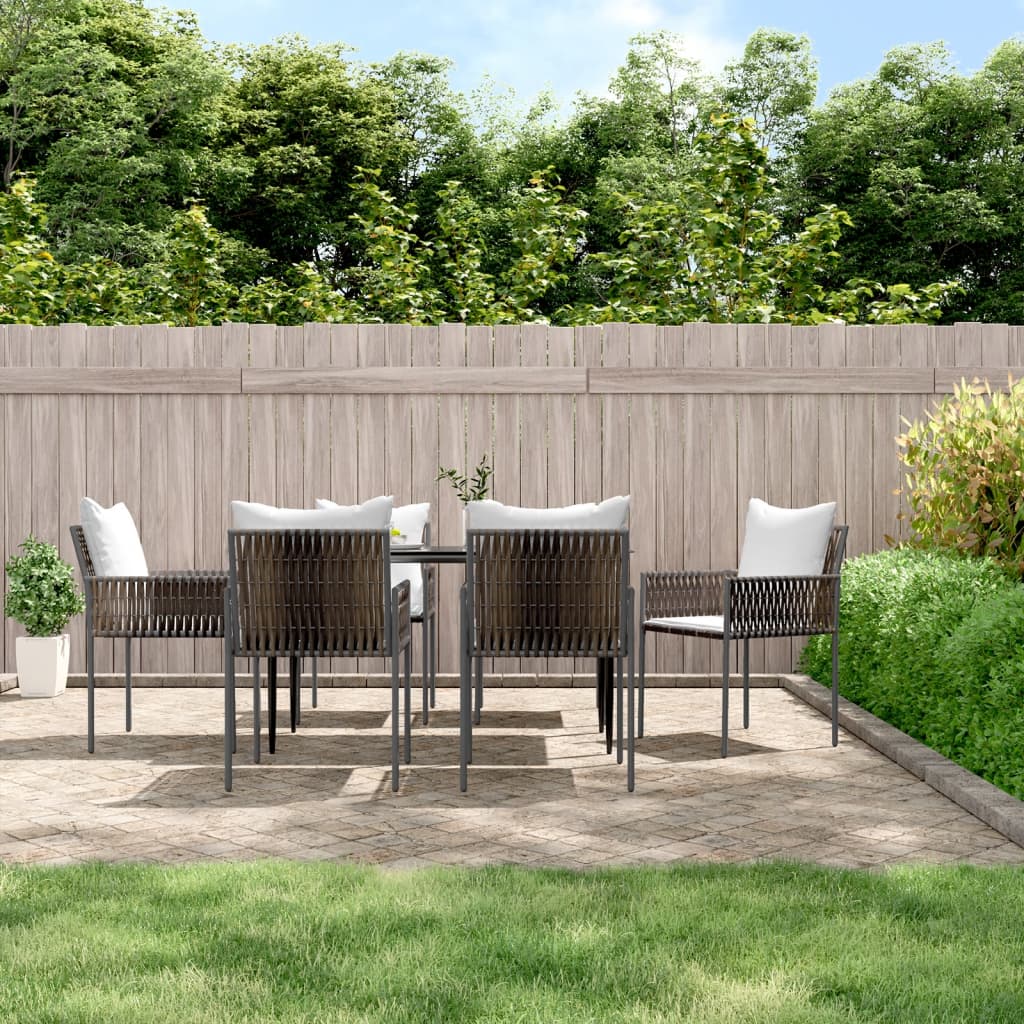 7-tlg. Garten-Essgruppe mit Kissen Poly Rattan und Stahl 7-tlg. Garten-Essgruppe mit Kissen Poly Rattan und Stahl
