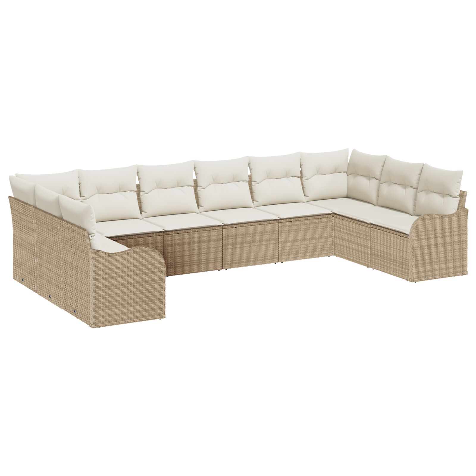10-teiliges Garten-Sofa Set mit Kissen Beiger Poly-Rattan, 2-Sitzer Garten-Sofa mit Kissen Beiger Poly-Rattan