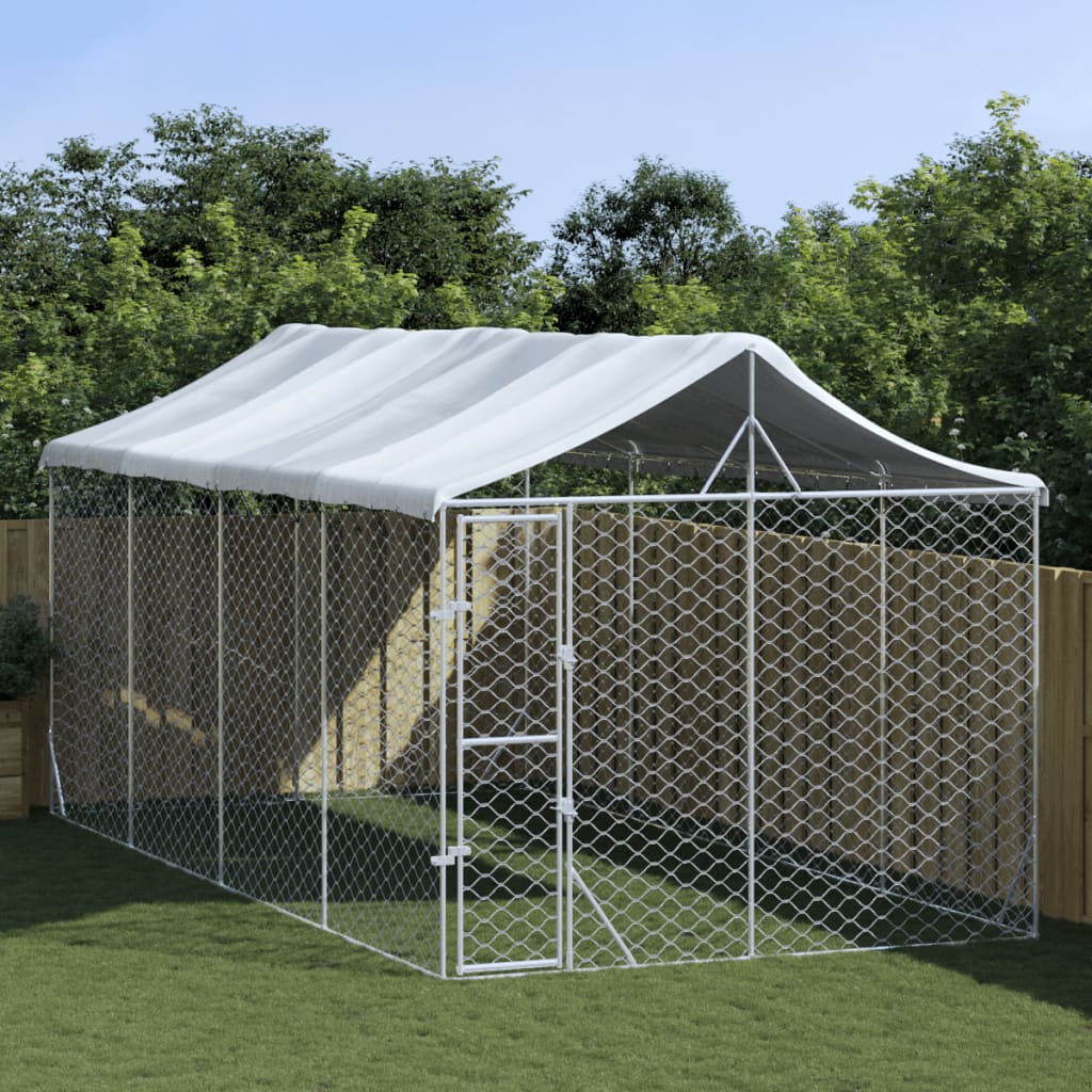 Outdoor-Hundezwinger mit Dach Silbern 3x6x2,5m Verzinkter Stahl