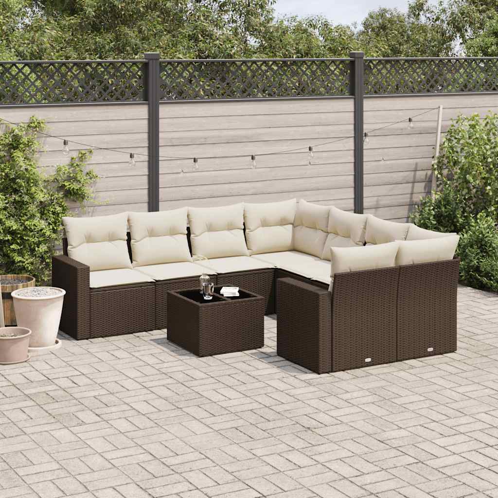 9-tlg. Garten-Sofagarnitur mit Kissen Braun Poly Rattan 9-tlg. Garten-Sofagarnitur mit Kissen Braun Poly Rattan