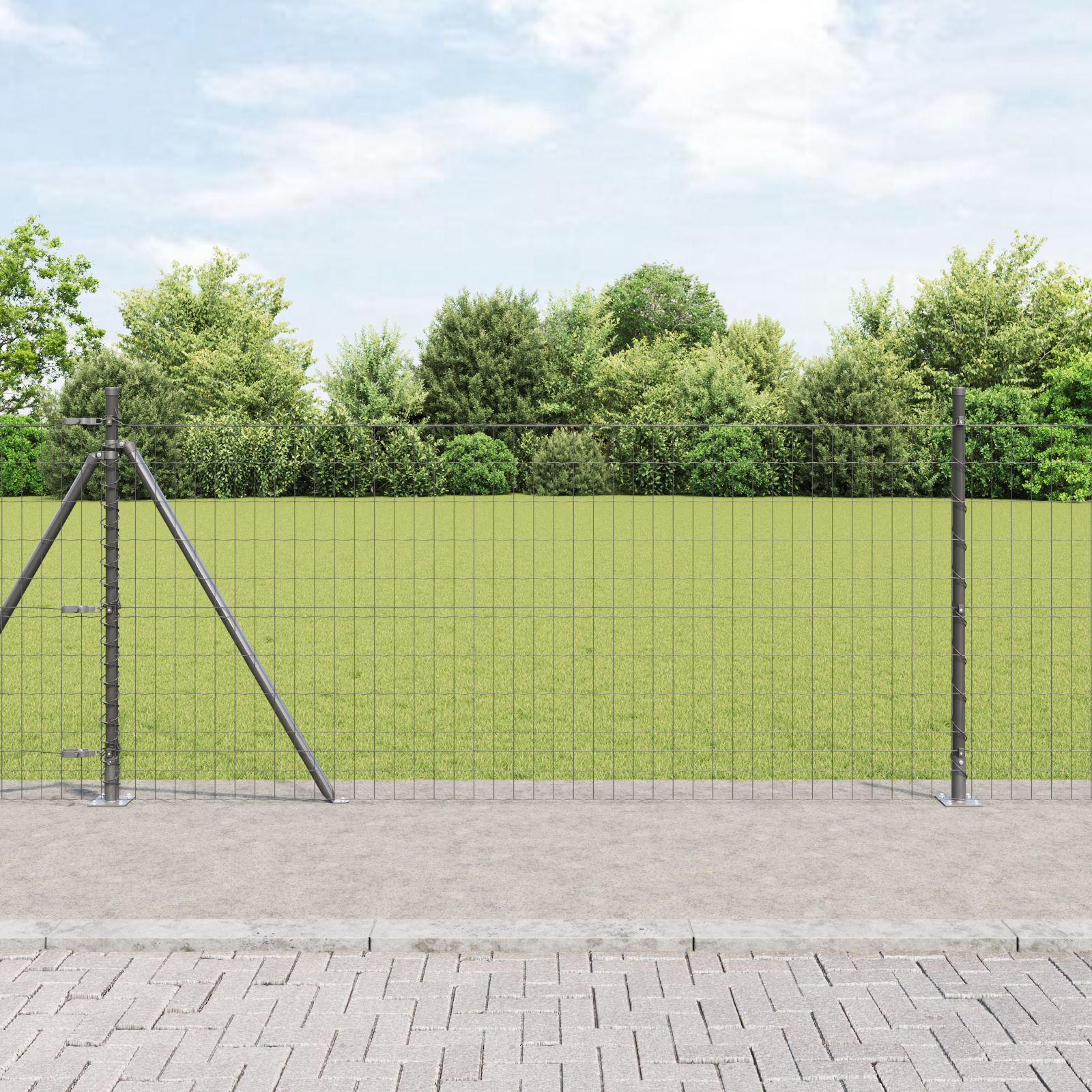 Euro-Zaun mit 13 Flanschpfosten 1x25 m pulverbeschichteter Stahl