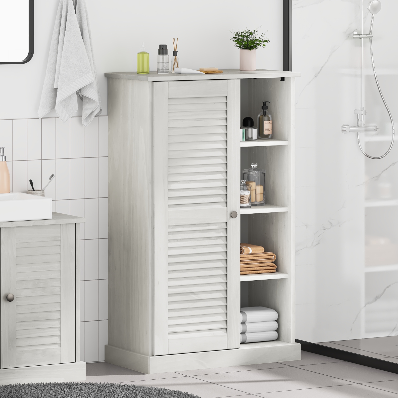 Badezimmer Schrank Weiß 68 x 34 x 110 cm Massivholz Kiefer