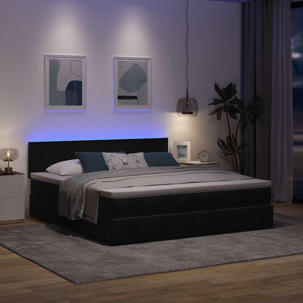 Ottoman-Bett mit Matratze Schwarz 160x200 cm Samt