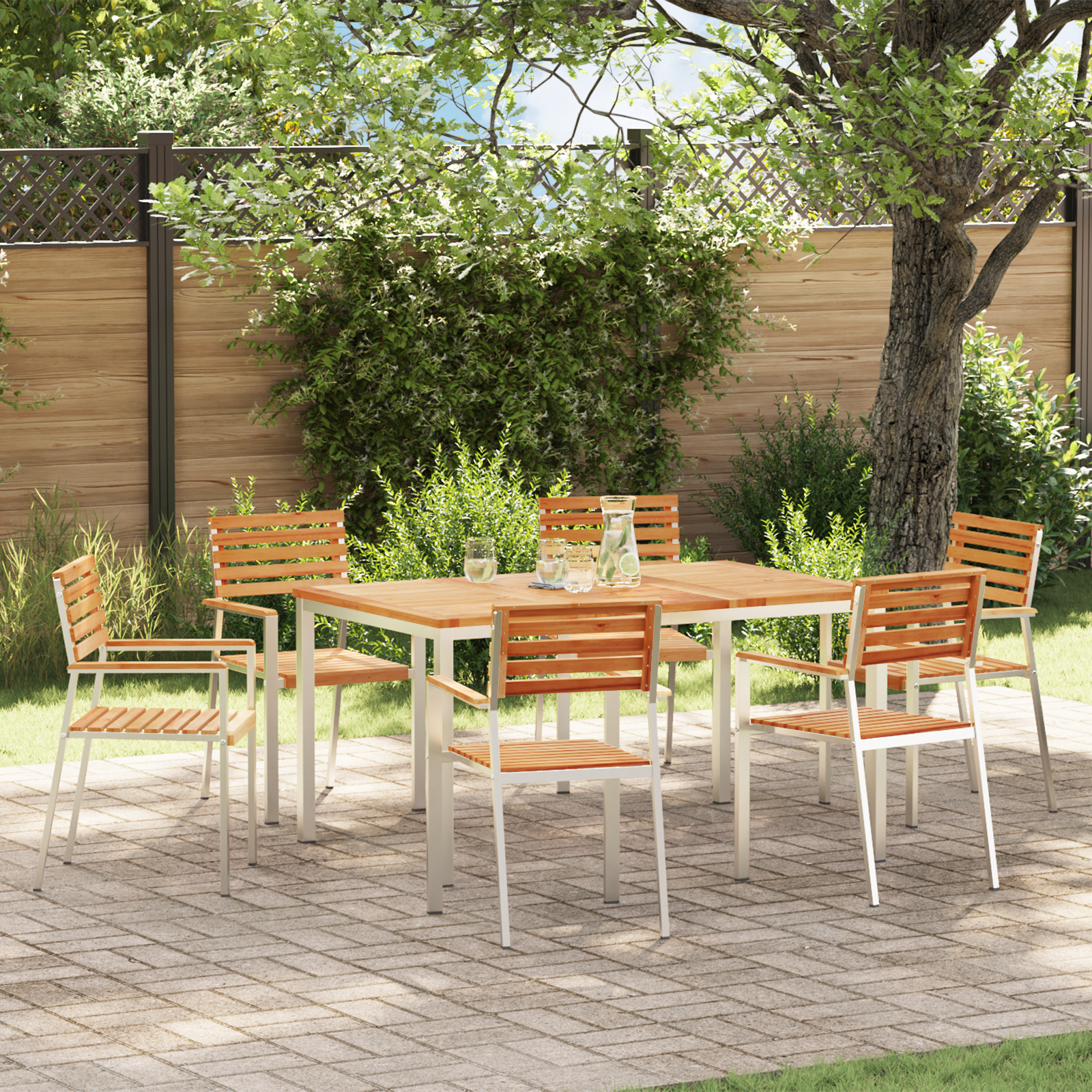 7-teiliges Garten Essset aus massivem Teakholz