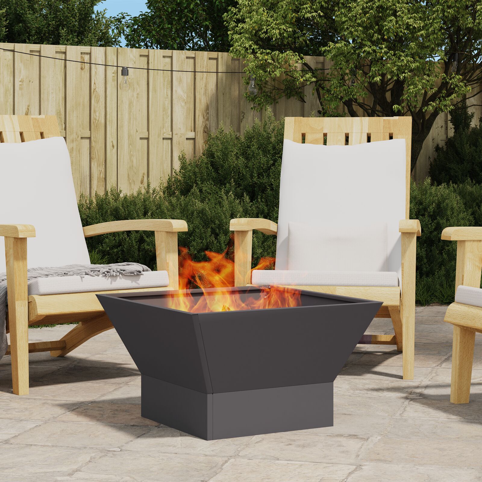 vidaXL Feuerstelle Quadrat Schwarz 60x60x35 cm Stahl