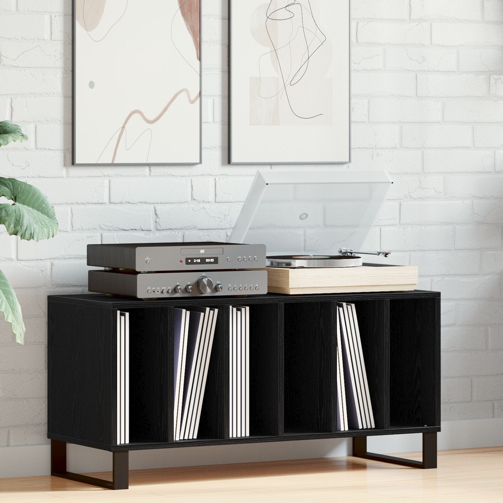 vidaXL Record Cabinet Schwarz Eiche 100x38x48 cm Werkstoff