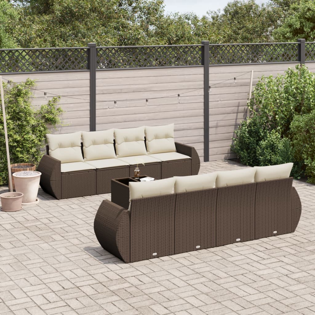 9-tlg. Garten-Sofagarnitur mit Kissen Braun Poly Rattan 9-tlg. Garten-Sofagarnitur mit Kissen Braun Poly Rattan