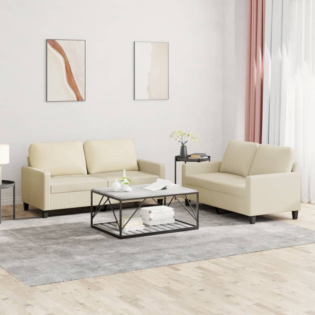 2-tlg. Sofagarnitur mit Kissen Creme Kunstleder 2-tlg. Sofagarnitur mit Kissen Creme Kunstleder