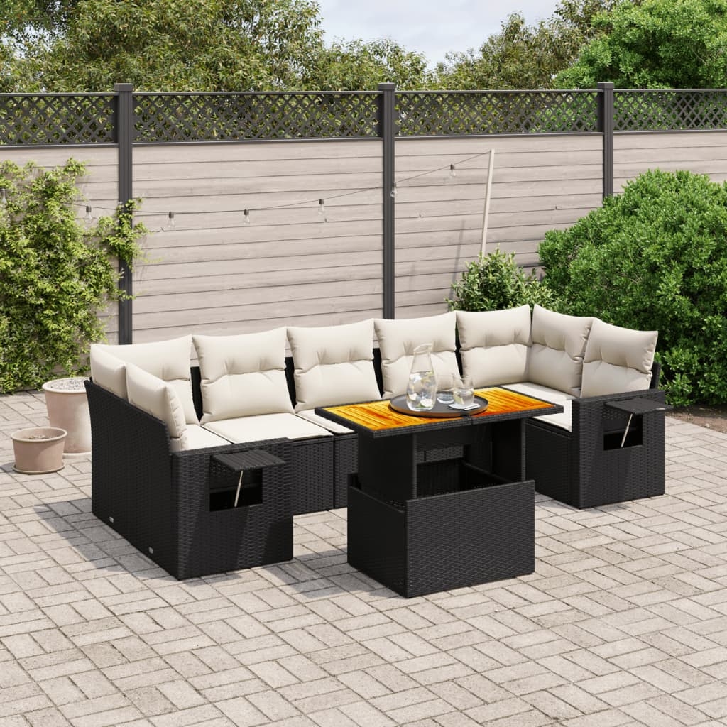 8-tlg. Garten-Sofagarnitur mit Kissen Schwarz Poly Rattan 8-tlg. Garten-Sofagarnitur mit Kissen Schwarz Poly Rattan