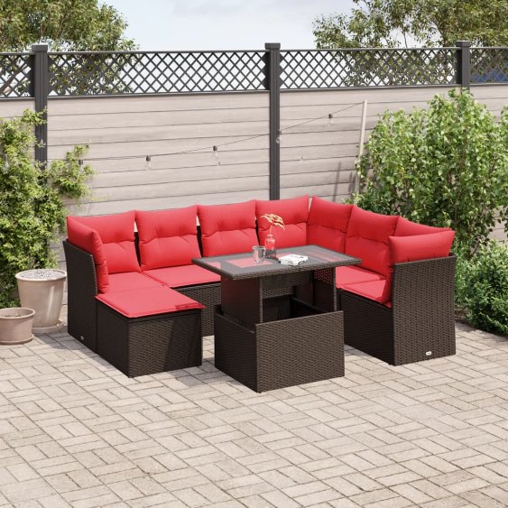 8-teiliges Gartensofa-Set mit Kissen, braun, Polyrattan 8-teiliges Gartensofa-Set mit Kissen, braun, Polyrattan