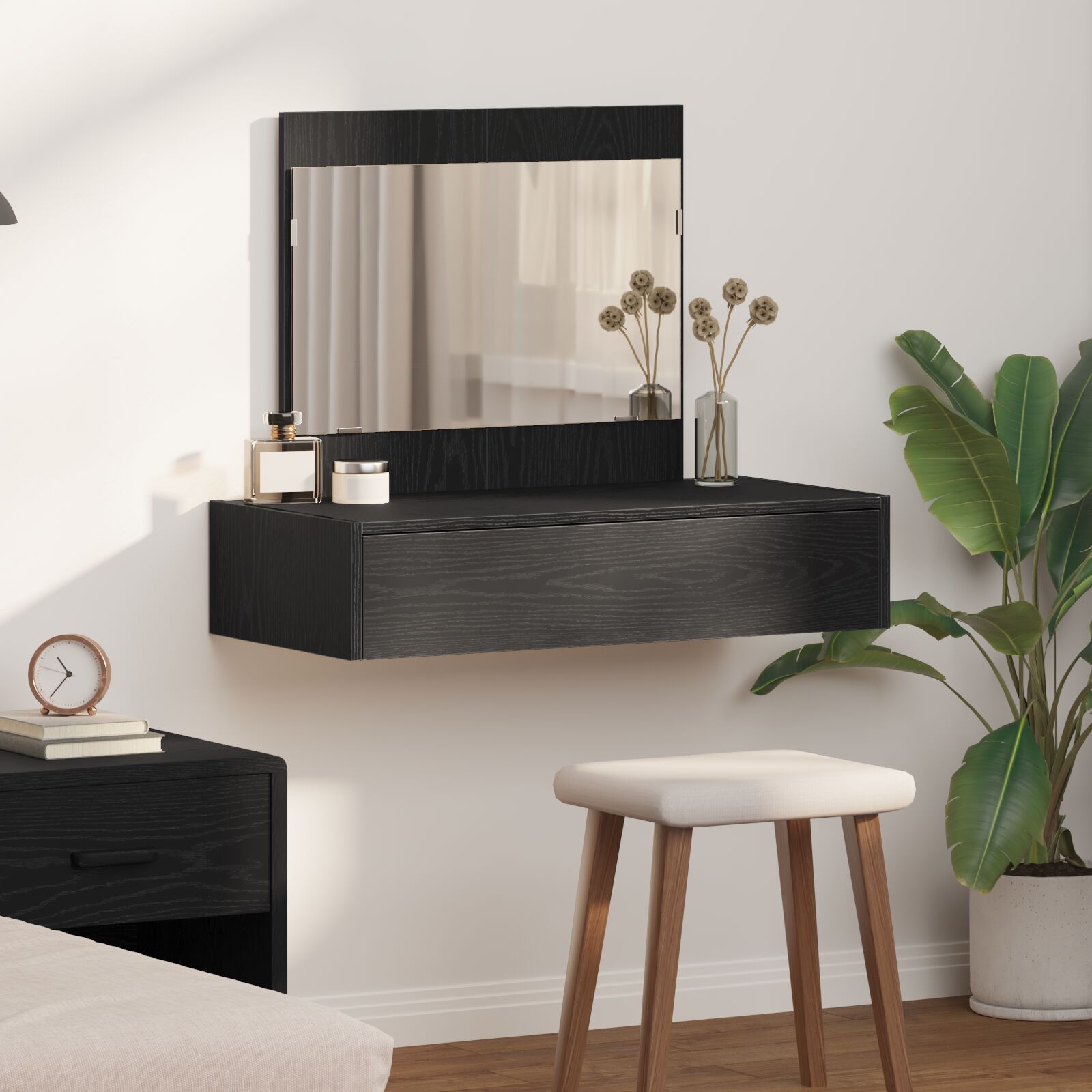 vidaXL Wandhängender Schminktisch Schwarz Eiche 83x40x70 cm