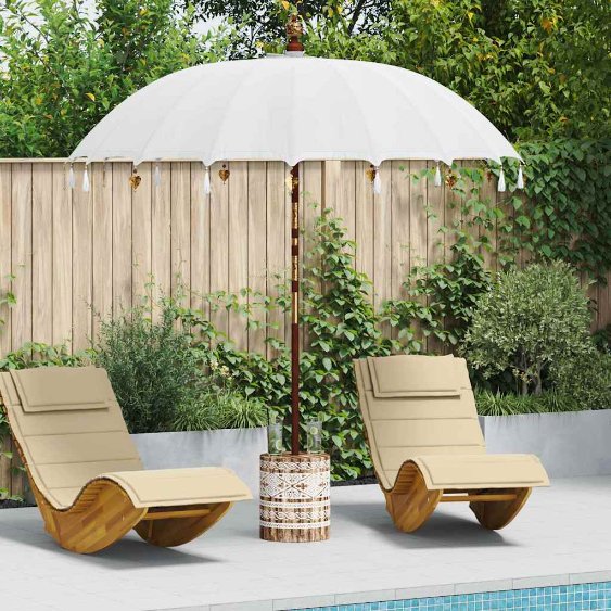 Balinesischer Sonnenschirm Creme 210-220 cm Baumwolle, Massivholz